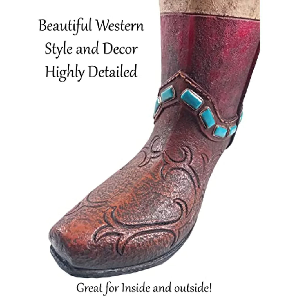 Vase Decor Urbalabs Cowboy Brown Texas Living Cowboy Boots Decorative Stone Office Teal Western Rustic Cowboy Boot Large 12 Boot Centerpiece Vase Country Brown Inch Wedding Home Flower Teal Vases