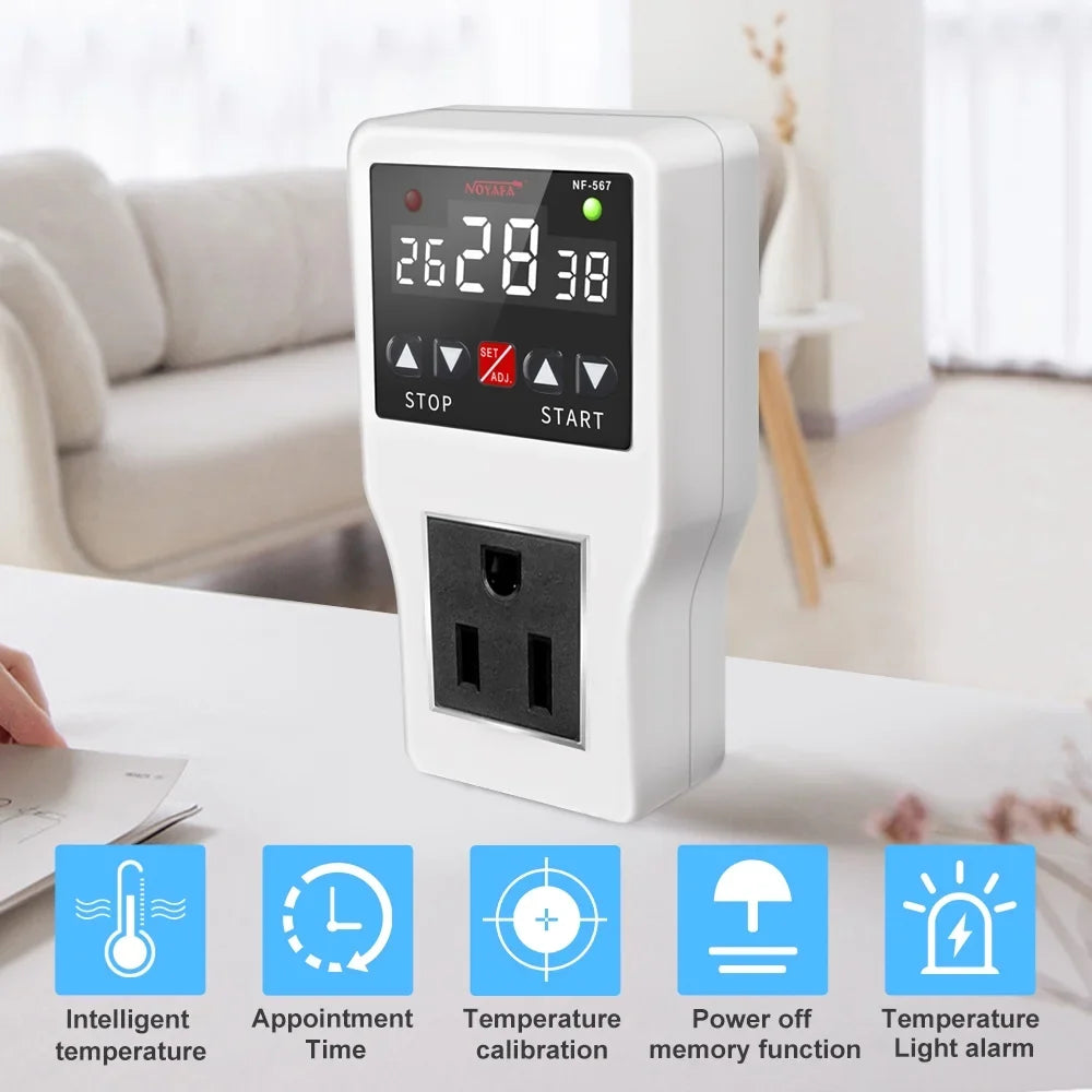 Appliances Ideal NF-567 Timer Digital Controller Plug 800W Switch, Home 10A, Cooling Temperature – Shinysix Thermostat Heating with Sensor Temperature Socket NOYAFA for