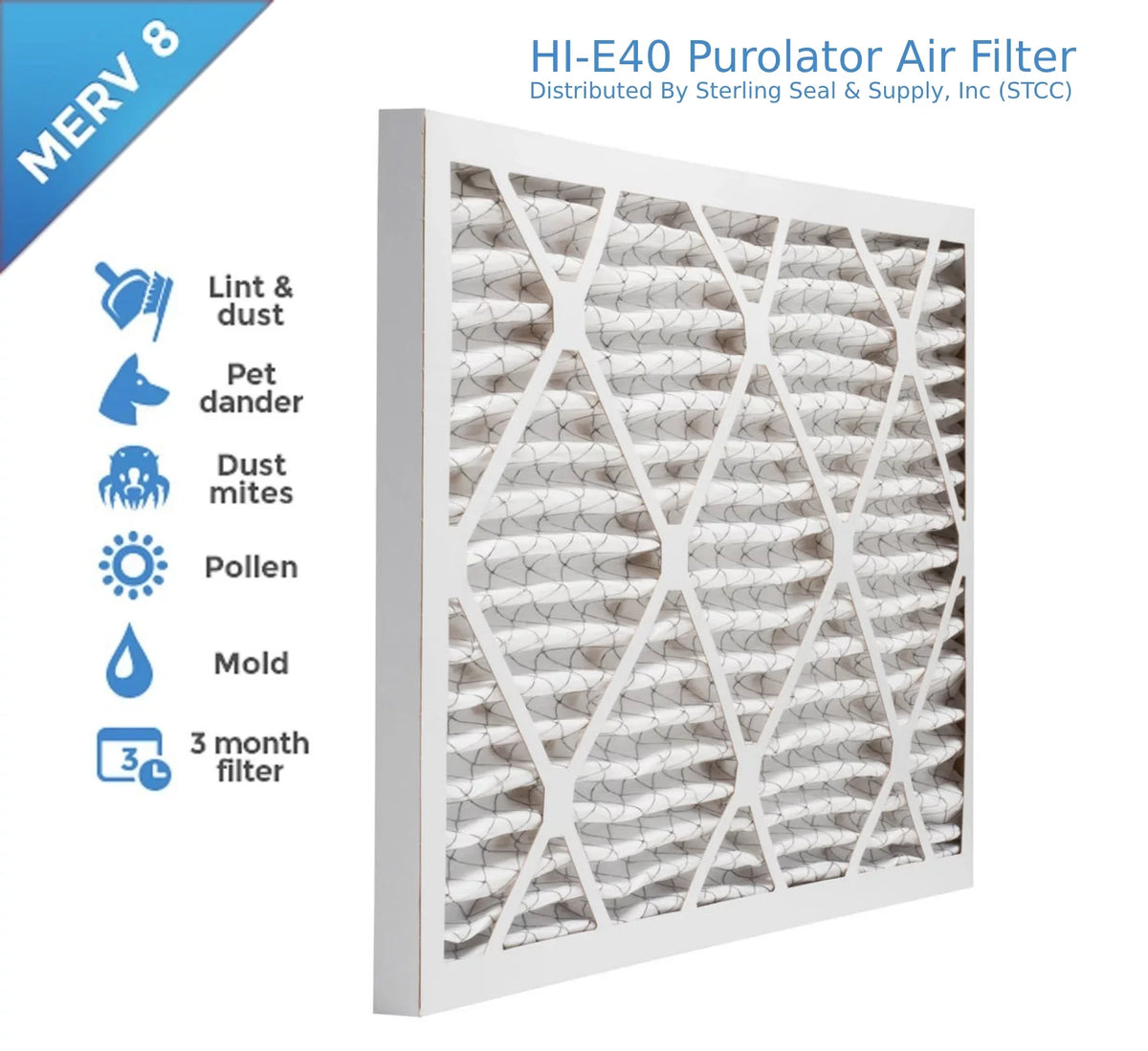 (6 MERV Air Surface 40 Pleated Mechanical Pack) 20x30x1, Filter, Extended Hi-E Purolator 8,