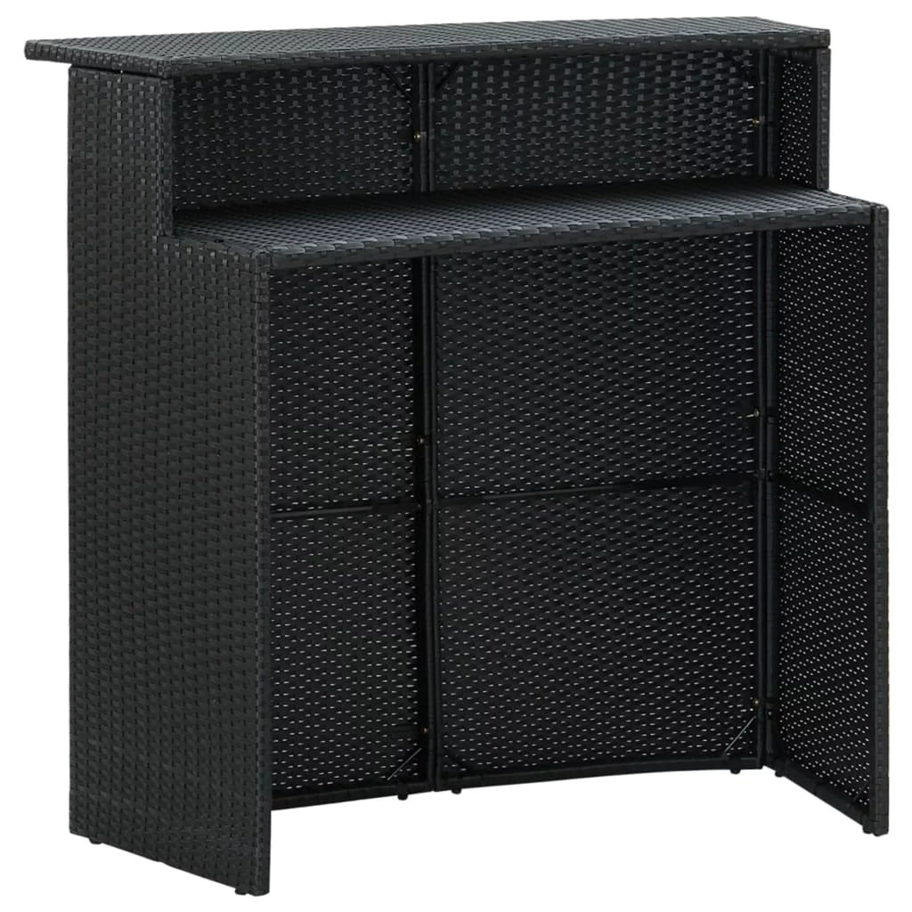Rattan Bar Table Footrest Piece Stool 2 with Furniture Set 3 and Balcony, for Bar Bar Patio and Cushioned Outdoor Anself Poly Backyard, Chair Patio, Backrest Black Garden,