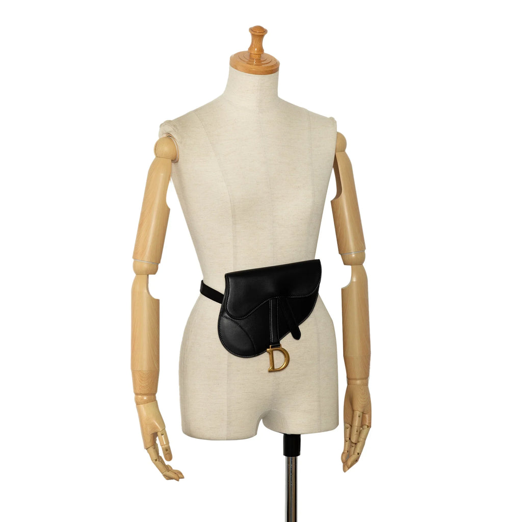 Black Pre-Owned Belt Authenticated Saddle Bag Dior Calf Unisex (Good) Leather