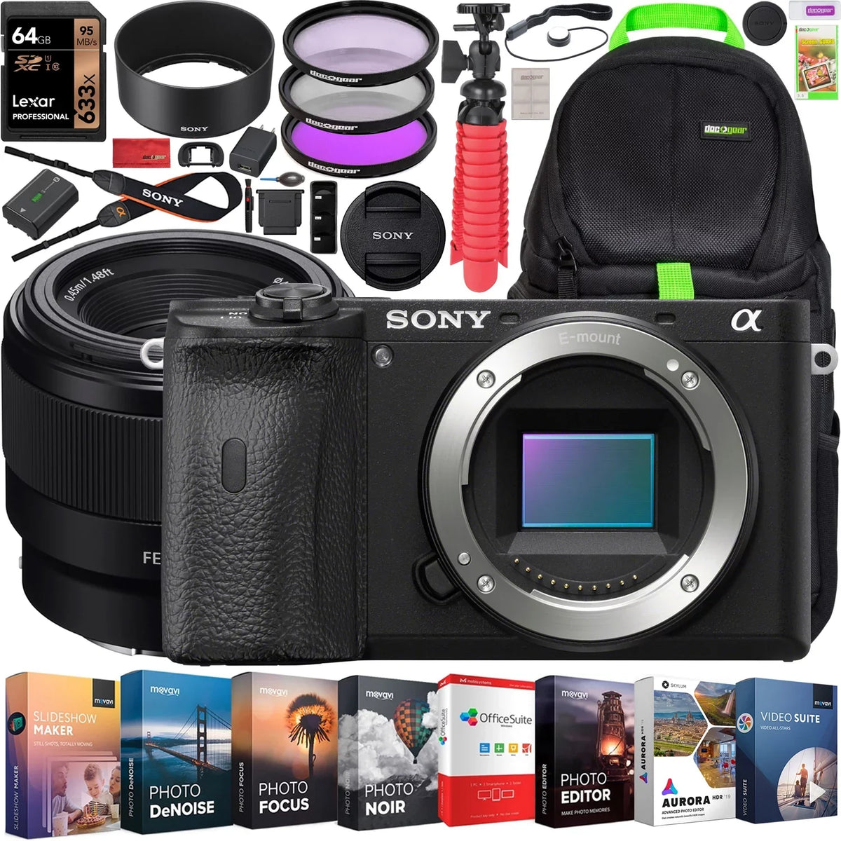 Video + + Camera Photo ILCE-6600B 4K 50mm Gear F1.8 Accessories Body Mirrorless a6600 Full-frame Lens Prime FE Bundle Travel Kit Deco + SEL50F18F Backpack + Sony Camera Fast APS-C Case and Software