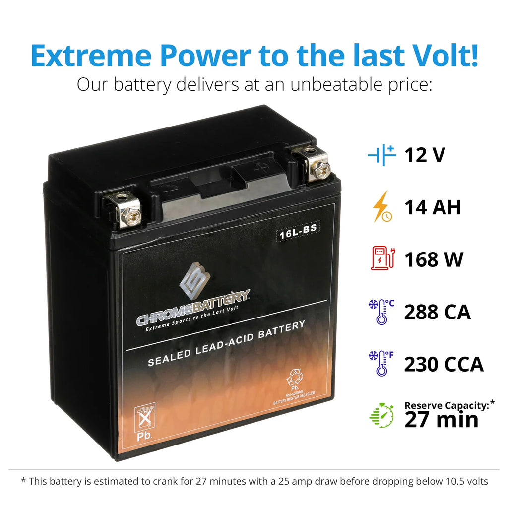 (16l-bs Jet Volts,14 Yamaha Battery Ski Wave Chrome Ytx16l-bs for Runner Battery 2003 Cca) Ah, 230 12