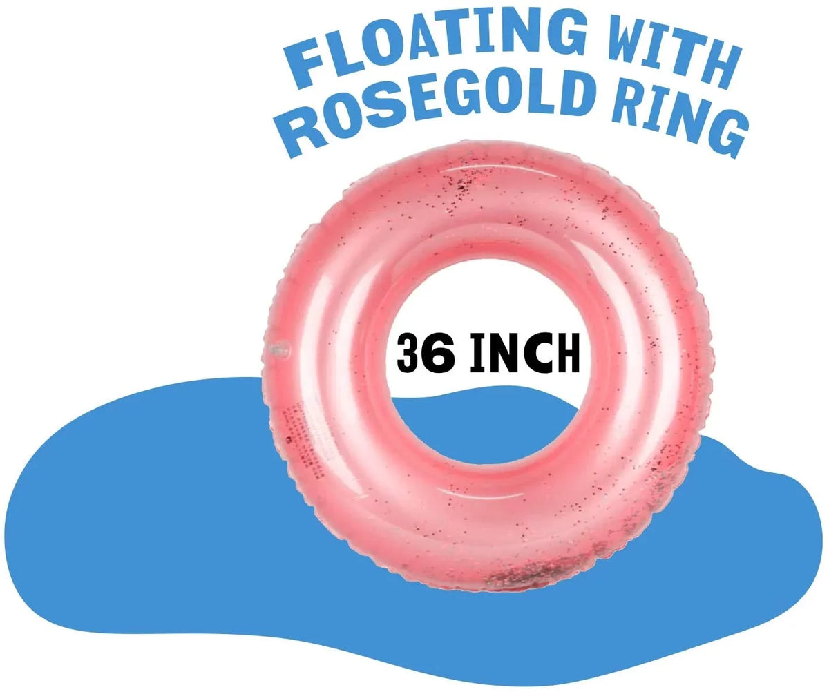 Adults Fun Pool Inflatable Floaties, Toys, 48 Round Inside, Glitter Rose Summer Pool Float Kids Inch Rings Gold Alyvia Swim with | Party for Beach &