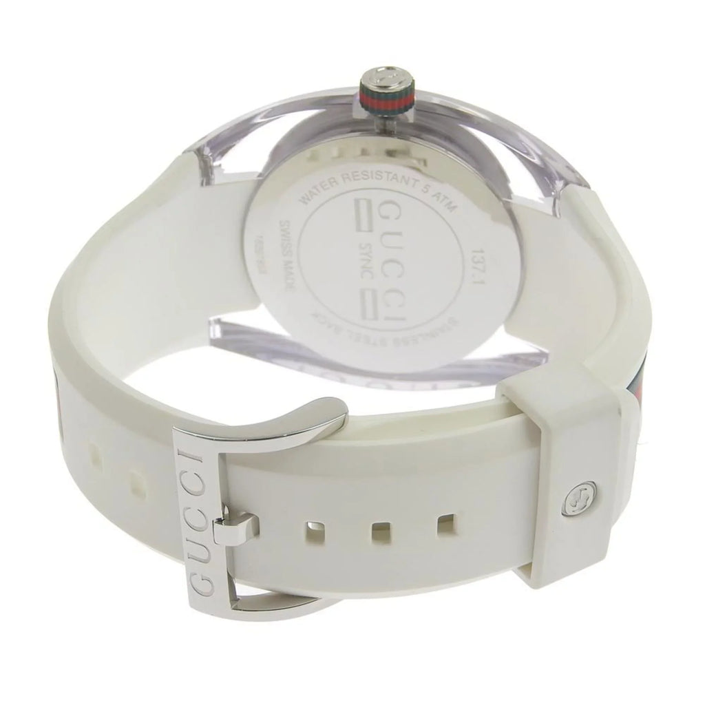 Authenticated Rubber Quartz Display Men's Silver 137.1 Watch Sink x Used Gucci Dial Analog Steel Stainless