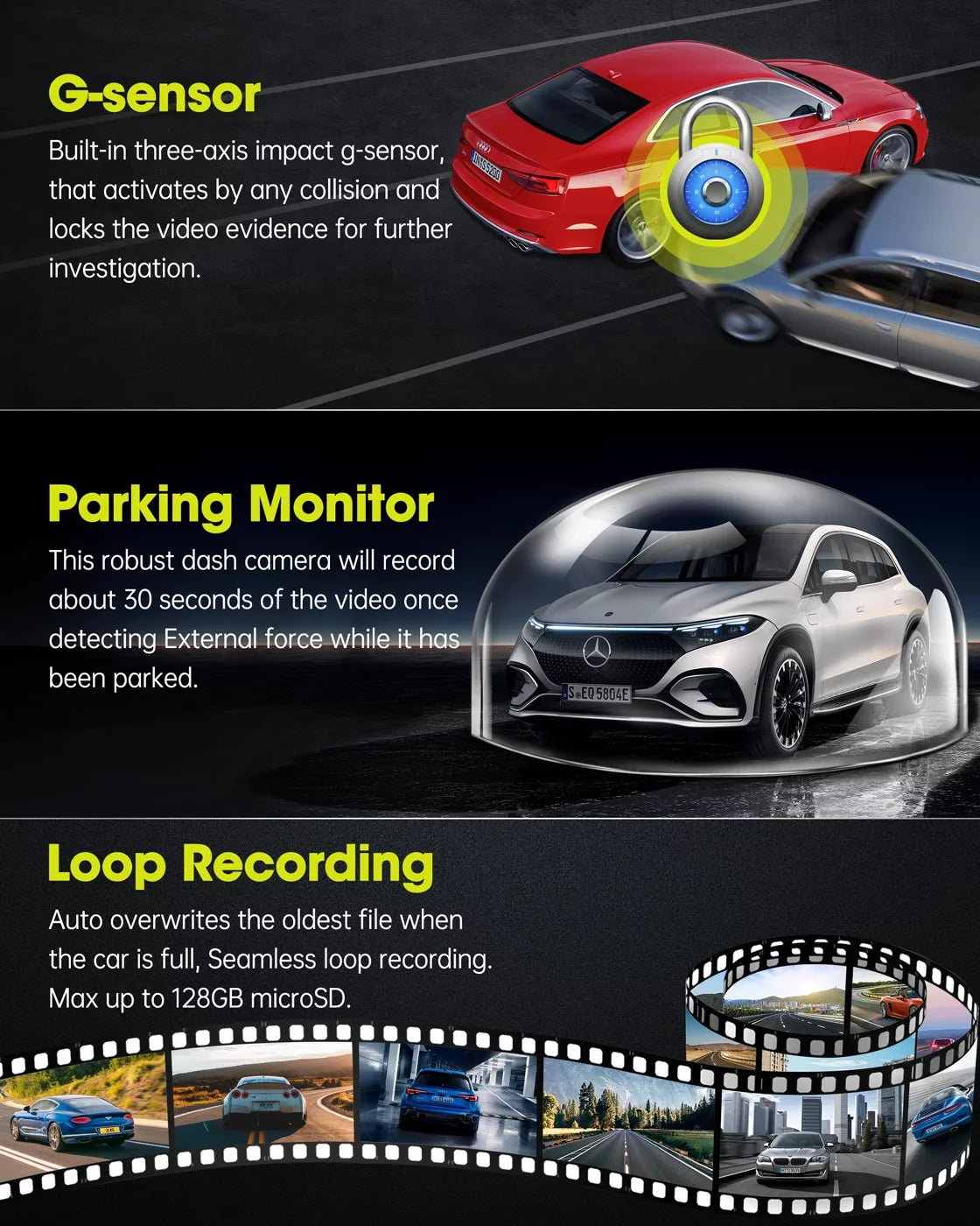 Front Camera TOGUARD Cam with Super Built-in WiFi UHD 4K Night Control GPS Camera for Dash Voice Car Car Vision,