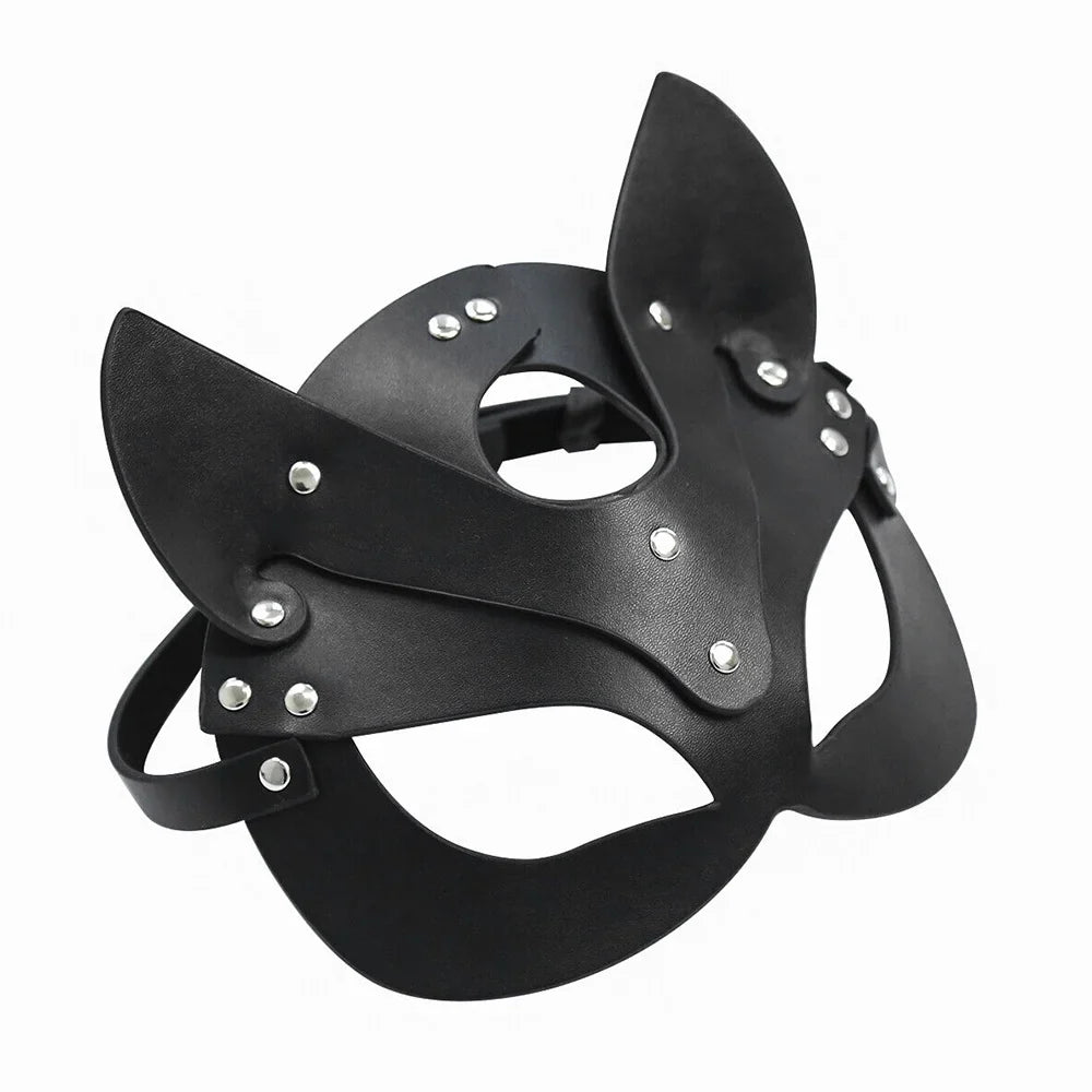 and Carnival Faux Halloween, Lingerie Fun for Fox Set Leather Roleplay - Choker Mask Set and Nightclub for Sexy Masquerade, 1pc and