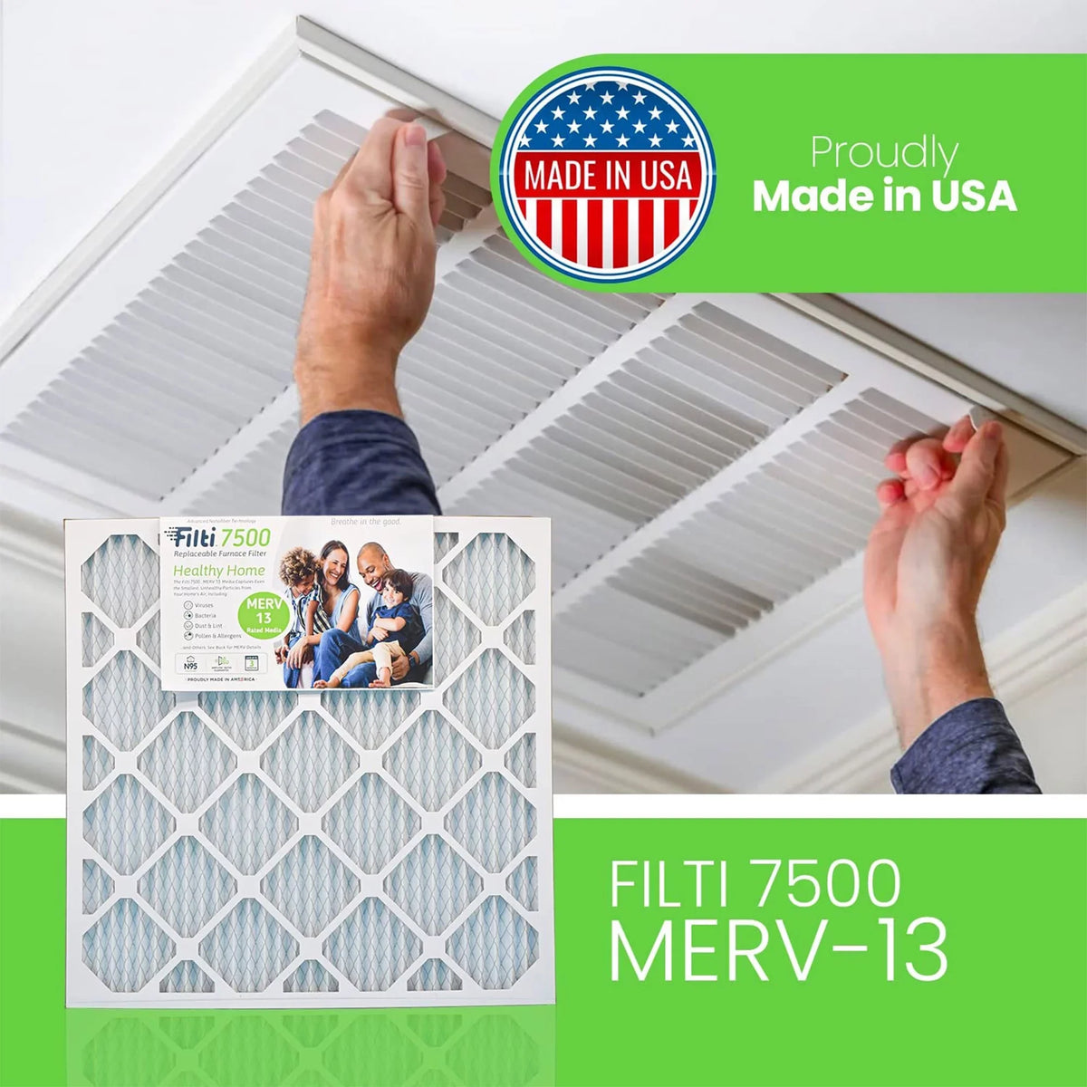 Home MERV HVAC Pleated 13 Filter 7500 Furnace Pack) Filti Air 20x20x2 (2
