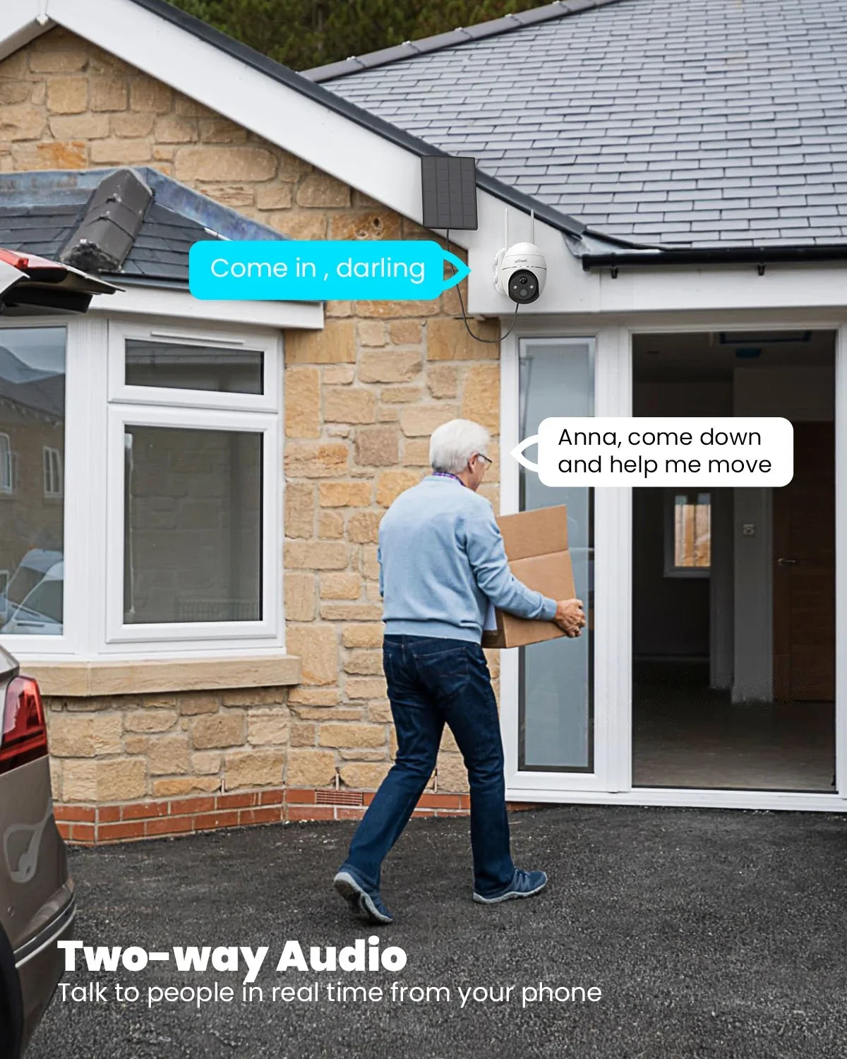 Wireless Detection, Spotlight, Vision, Solar Surveillance Outdoor Home Motion with View Night Security Solar PIR Powered Alexa WiFi 360° Cameras Camera, Color PTZ Outdoor, Battery 2K/3MP Work