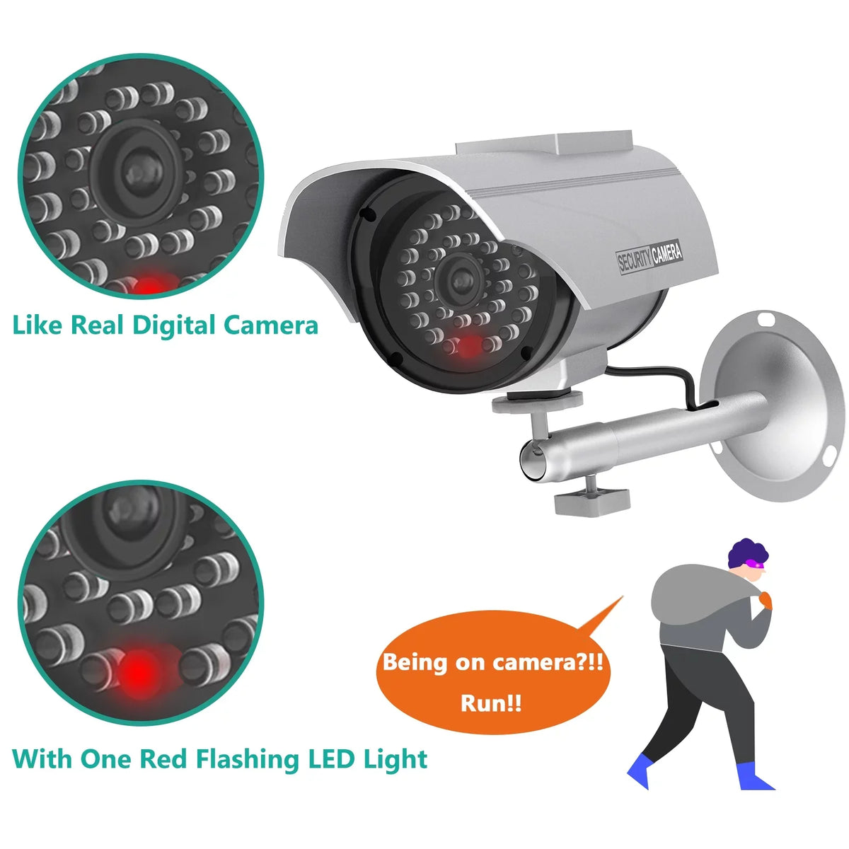 with Surveillance 1 Bullet Indoor (SOLTC-S4), Simulated Camera Silver Fake Outdoor Security Dome Dummy WALI 4 Powered Packs, Decal Solar LED CCTV Sticker Alert Security Light,