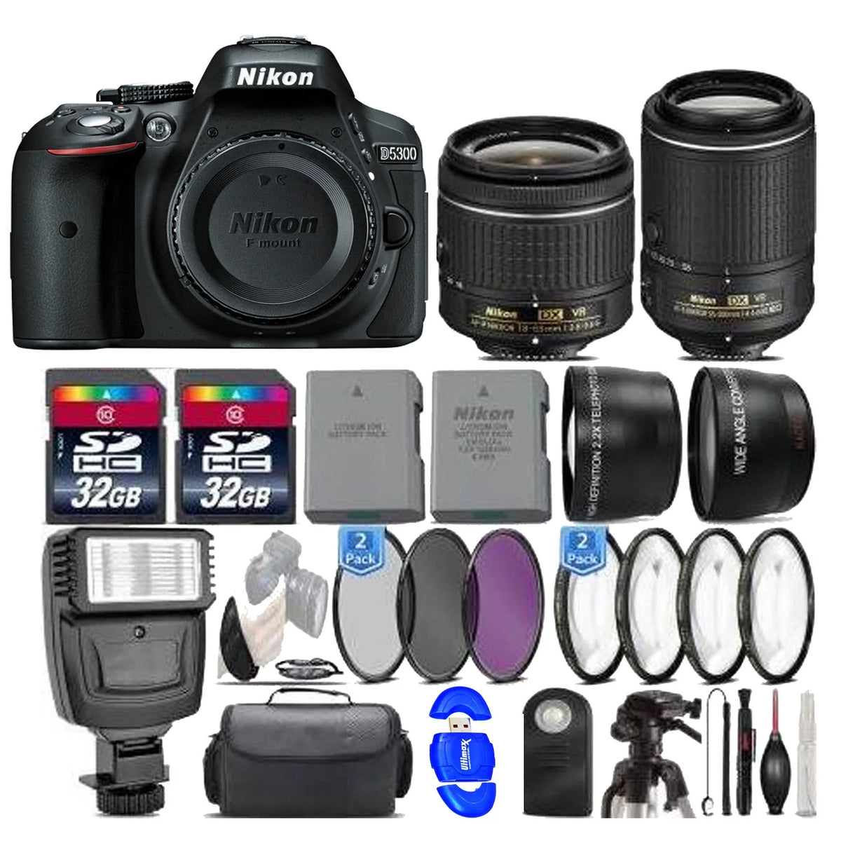 DSLR D5300/D5600 VR 18-55mm || Lens 55-200mm & Nikon Supreme with Camera Bundle II