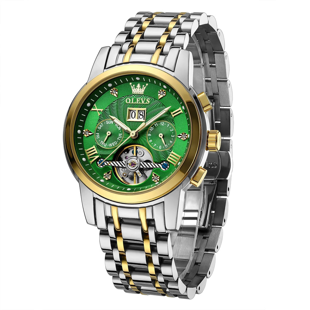 Diamond Watches Luxury Dress Mens Stainless Steel Skeleton OLEVS Automatic Watches Men Self-Winding for Band Business