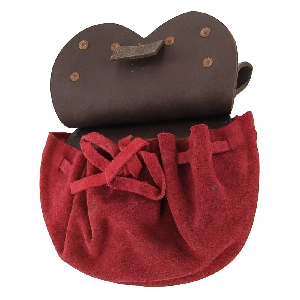 Medieval-Inspired Carrying - for Royal Design Secure Replicas Rich for Armory Valuables Closure Red Adjustable Red Elegance Pouch Suede Royal Fit Belt Court Handmade Small Perfect