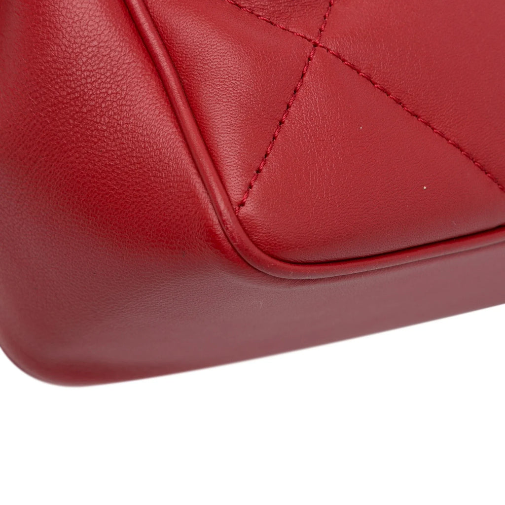 Lambskin Small (Good) Satchel Authenticated Red Flap Unisex Bag Chanel Leather Carry Easy Pre-Owned