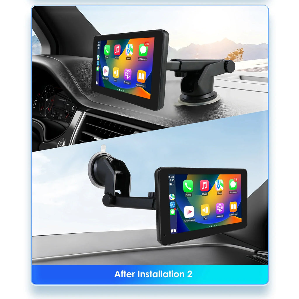 Adjustable 7" Radio 360° Auto GPS Bluetooth Android Car Camera Navigation Stereo Apple Unit Backup Carplay Link Touchscreen Mirror With Head Portable Player