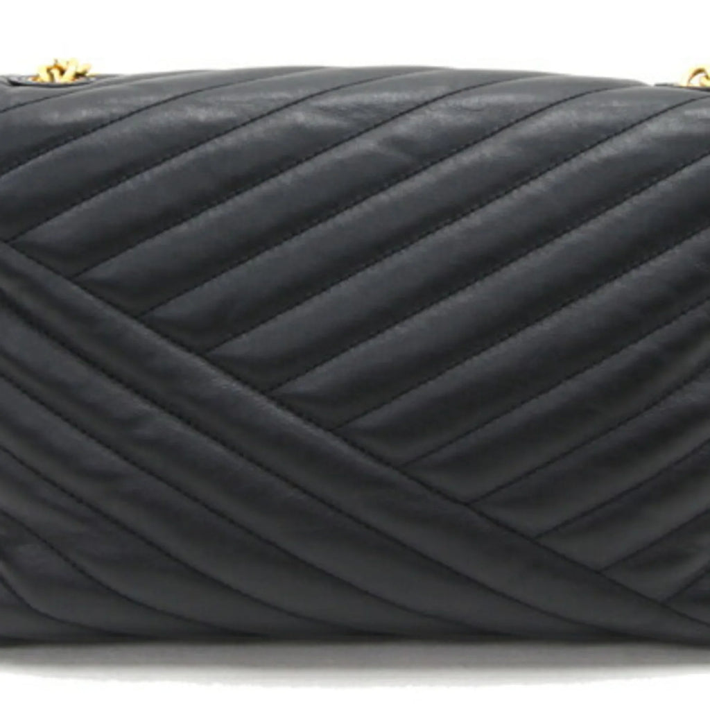 Chevron Chain Burch Black (Good) Bag Pre-Owned Leather TORY 58465 BURCH Quilted Women's Tory Shoulder Kira