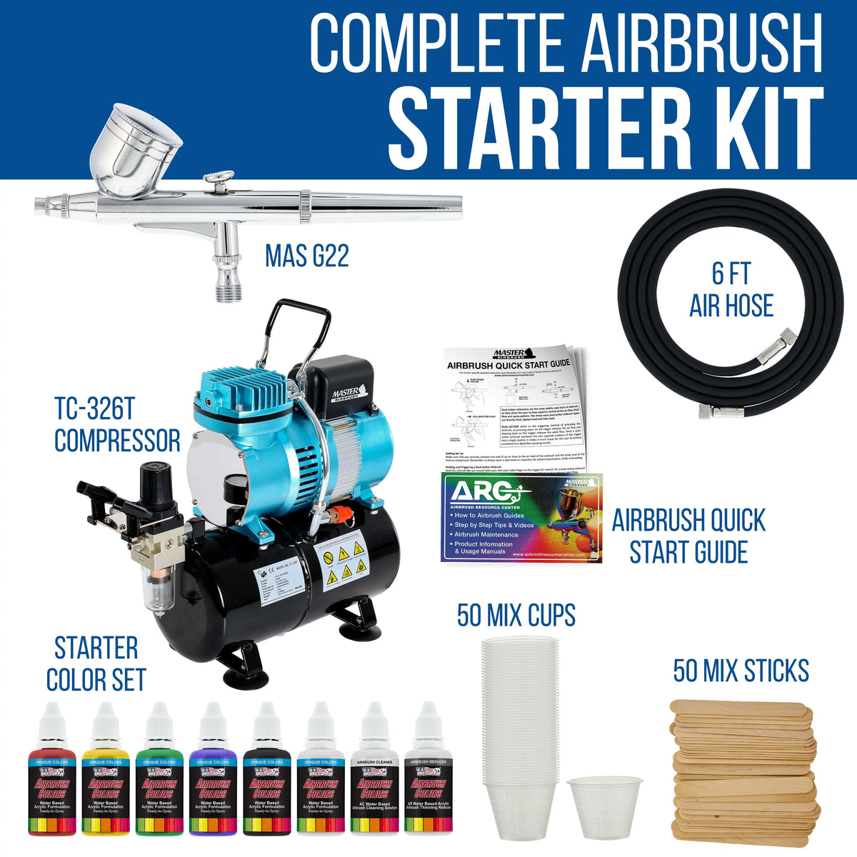 Dual Artist Color Kit Compressor Air with Feed Gravity Airbrush Storage Paint Tank Fan Acrylic Master Airbrush, 6 Set
