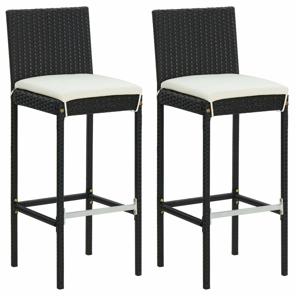 Rattan Bar Table Footrest Piece Stool 2 with Furniture Set 3 and Balcony, for Bar Bar Patio and Cushioned Outdoor Anself Poly Backyard, Chair Patio, Backrest Black Garden,