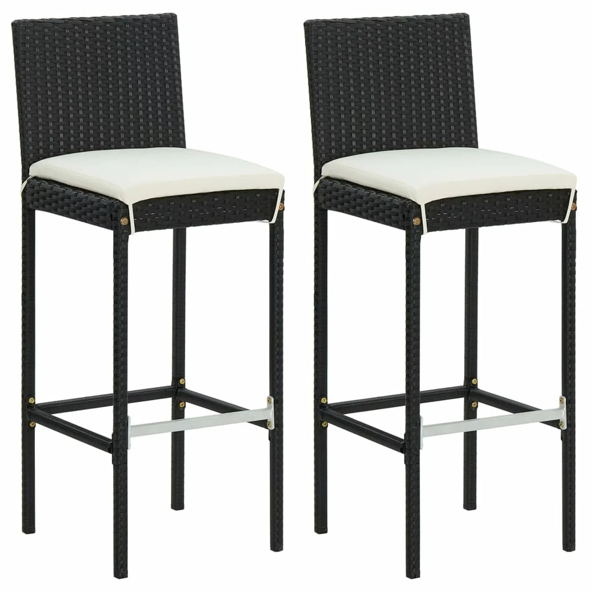Rattan Bar Table Footrest Piece Stool 2 with Furniture Set 3 and Balcony, for Bar Bar Patio and Cushioned Outdoor Anself Poly Backyard, Chair Patio, Backrest Black Garden,