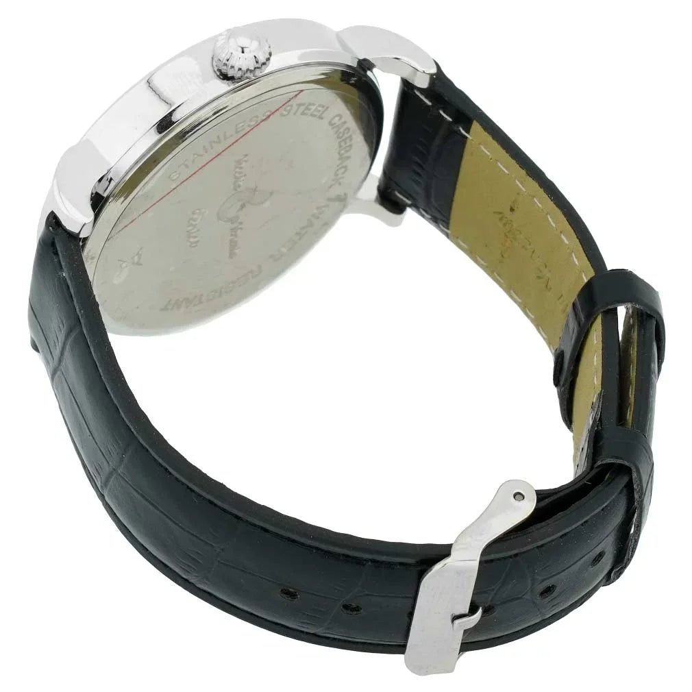 '- Men's GlassOfVenice Watch Band Black Millefiori Leather White and With Murano Glass