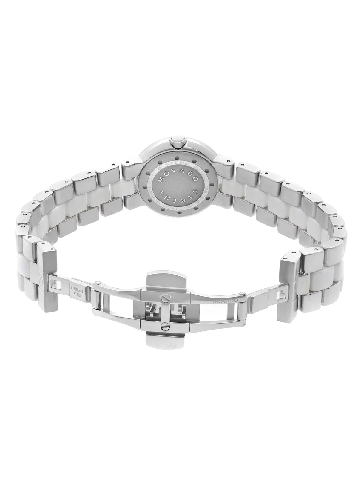 White Quartz Watch Cerena Movado Bezel Pre-Owned Diamond 28mm Ladies Steel Ceramic 0606931