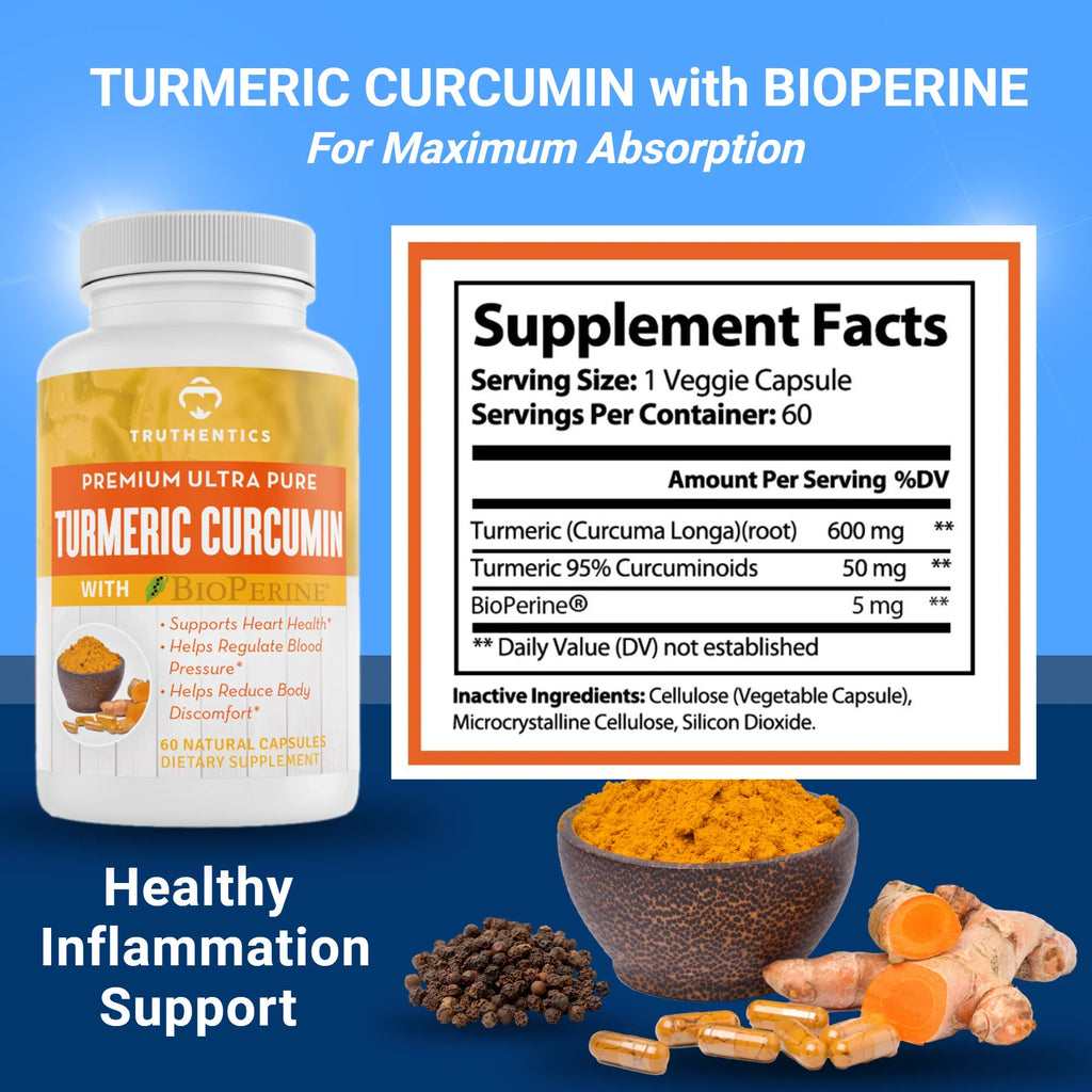 Turmeric - Each Fish Triple 3 Strength Omega Curcumin with Plus Oil Bundle Bioperine Count 60 650mg Truthentics