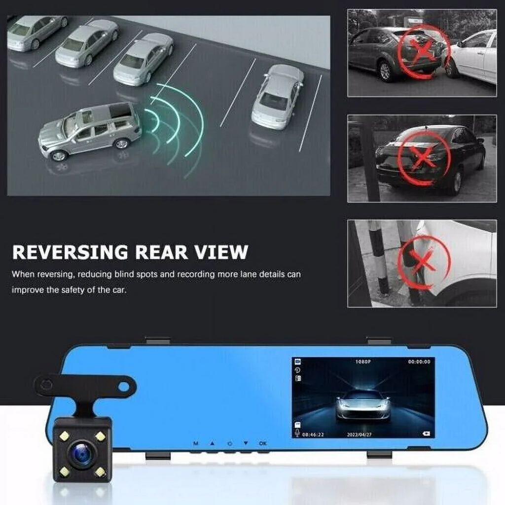 Car Rear Dual 1080P Rearview Video Front Dash Mirror HD Camera DVR Teledu Cam Recorder