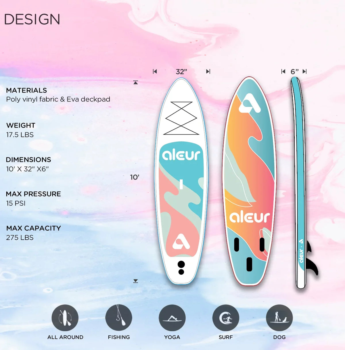 Deck, Up Hand Board and Stand Paddle W Non-Slip Leash, Paddle SUP Premium Backpack, Inflatable Explorer & Accessories Package Aleur Pump