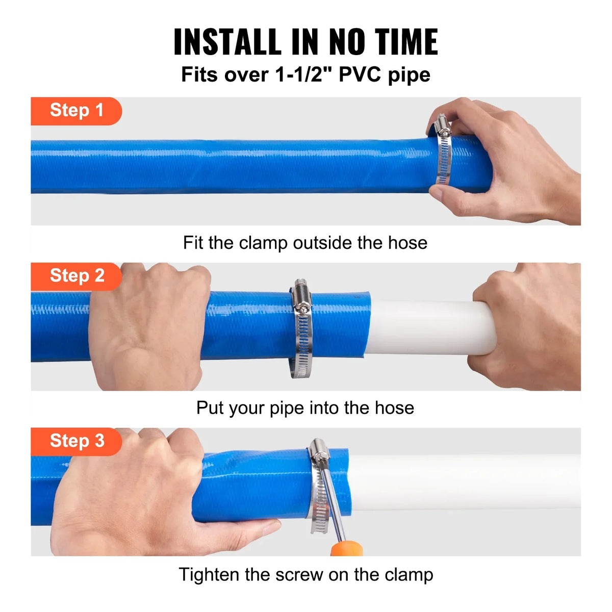 Pool Premium Lay and Chemical Weather x Flat 50' PVC Filter Discharge Backwash Clamps Hose Swimming 2'' BENTISM Blue Hose Resistant with