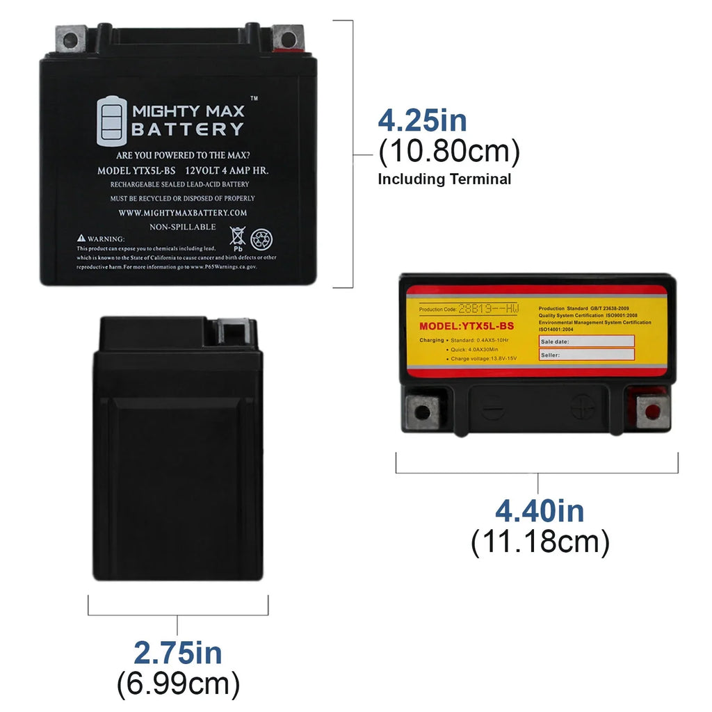Yamaha TTR230E 4AH 230 Replaces YTX5L-BS - 2005 Battery 12V 3 Pack