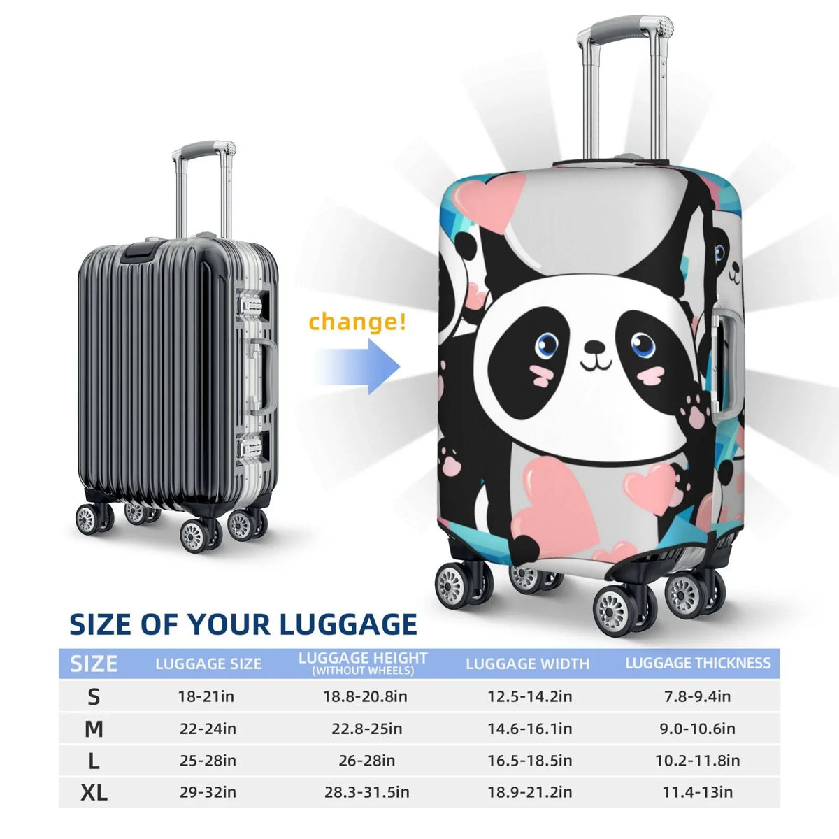 Medium Looking Hearts Luggage Anti-Scratch Cover,Durable, Cute Washable Suitcase Pink New Haiem Keep - Protector Technology Luggage With Your Panda