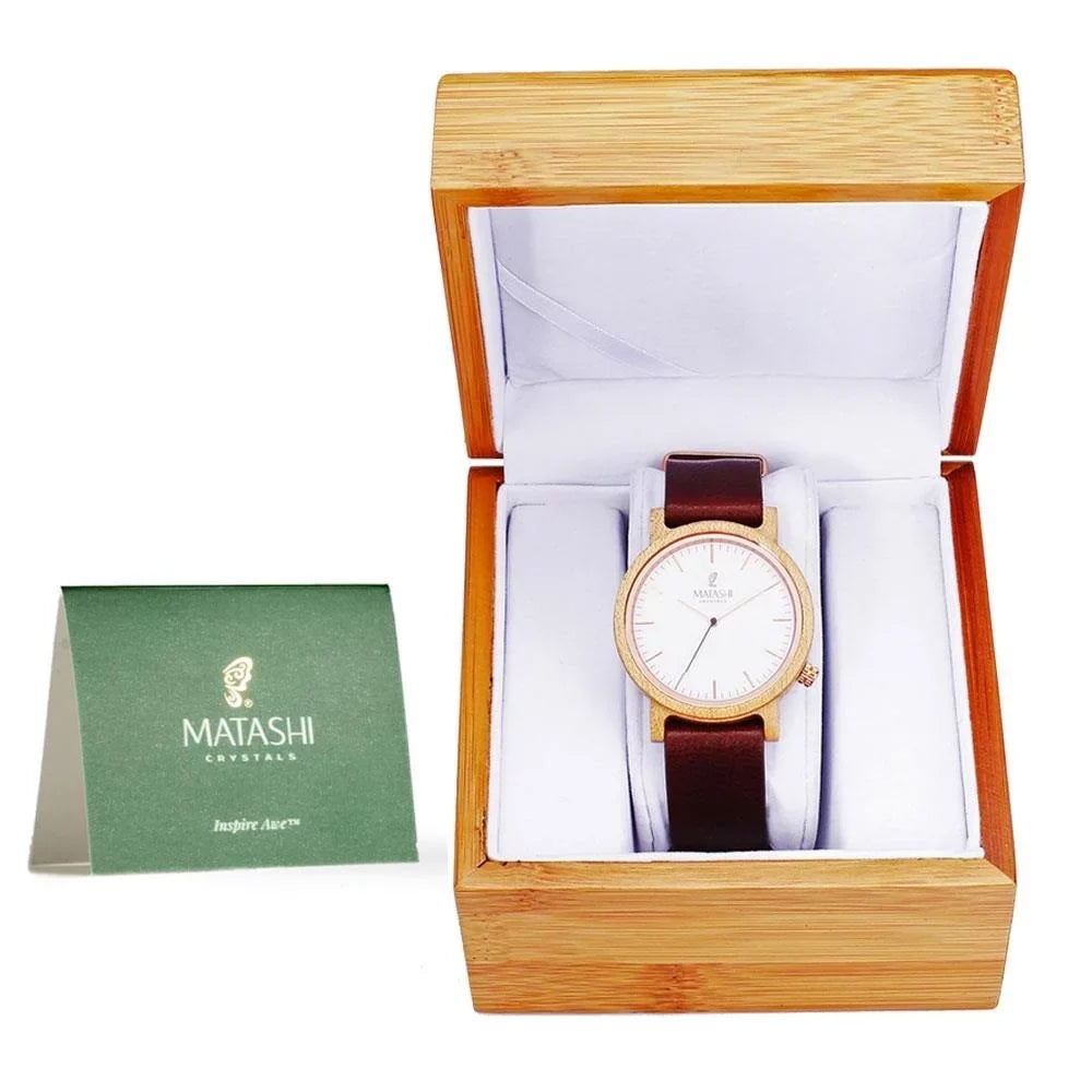 Womens Matashi Business and Watch Water 1ATM Wooden Leather Wrist Resistant, Brown Casual w Swiss or Mens Travel, Strap,