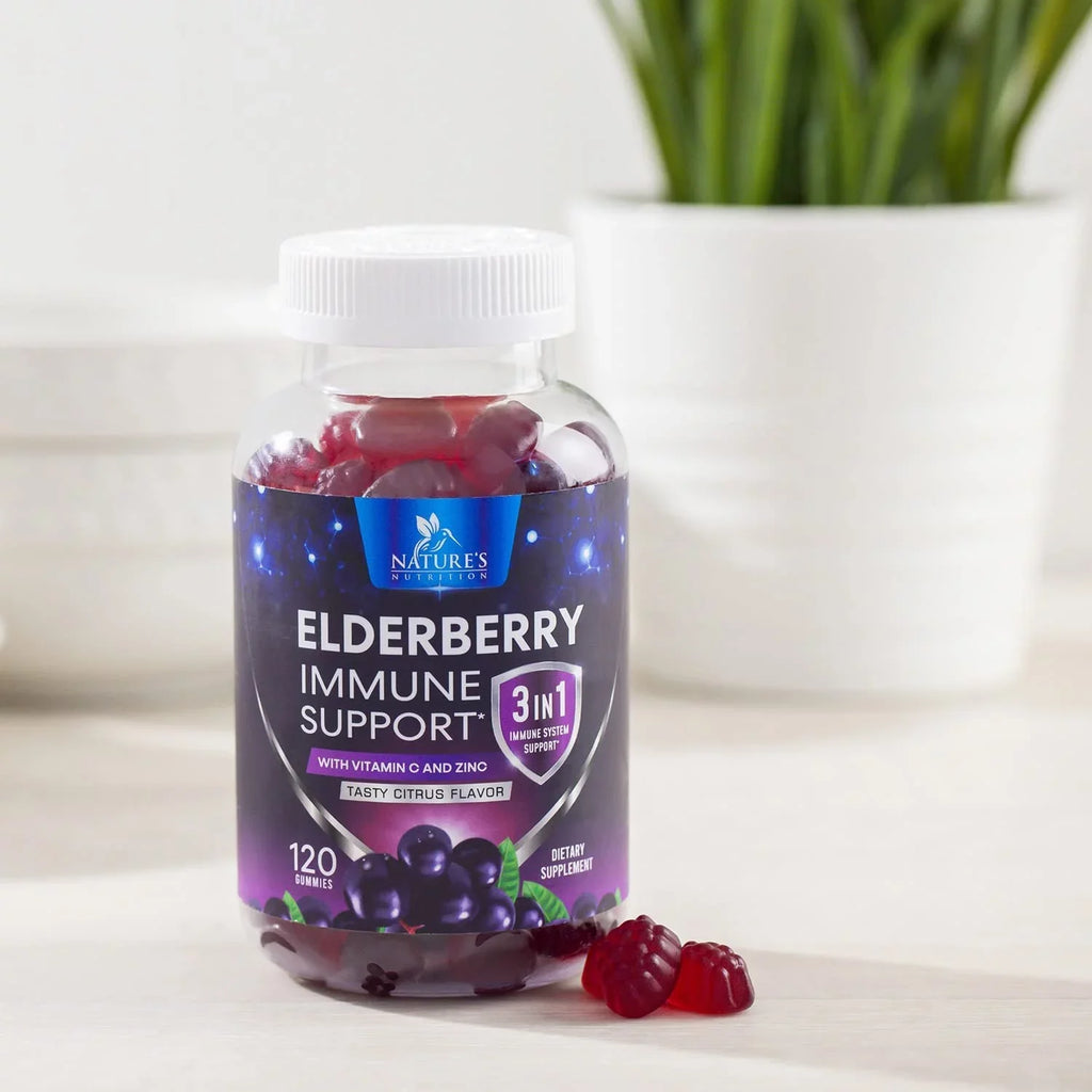 Black Nature's Vitamin Gummies Gummies Vitamin Elderberry Kids Elderberry - Gluten Zinc, - Free Sambucus for Support 120 Supplement, with Gummy Adults C Immune & Gummies Immune and Non-GMO