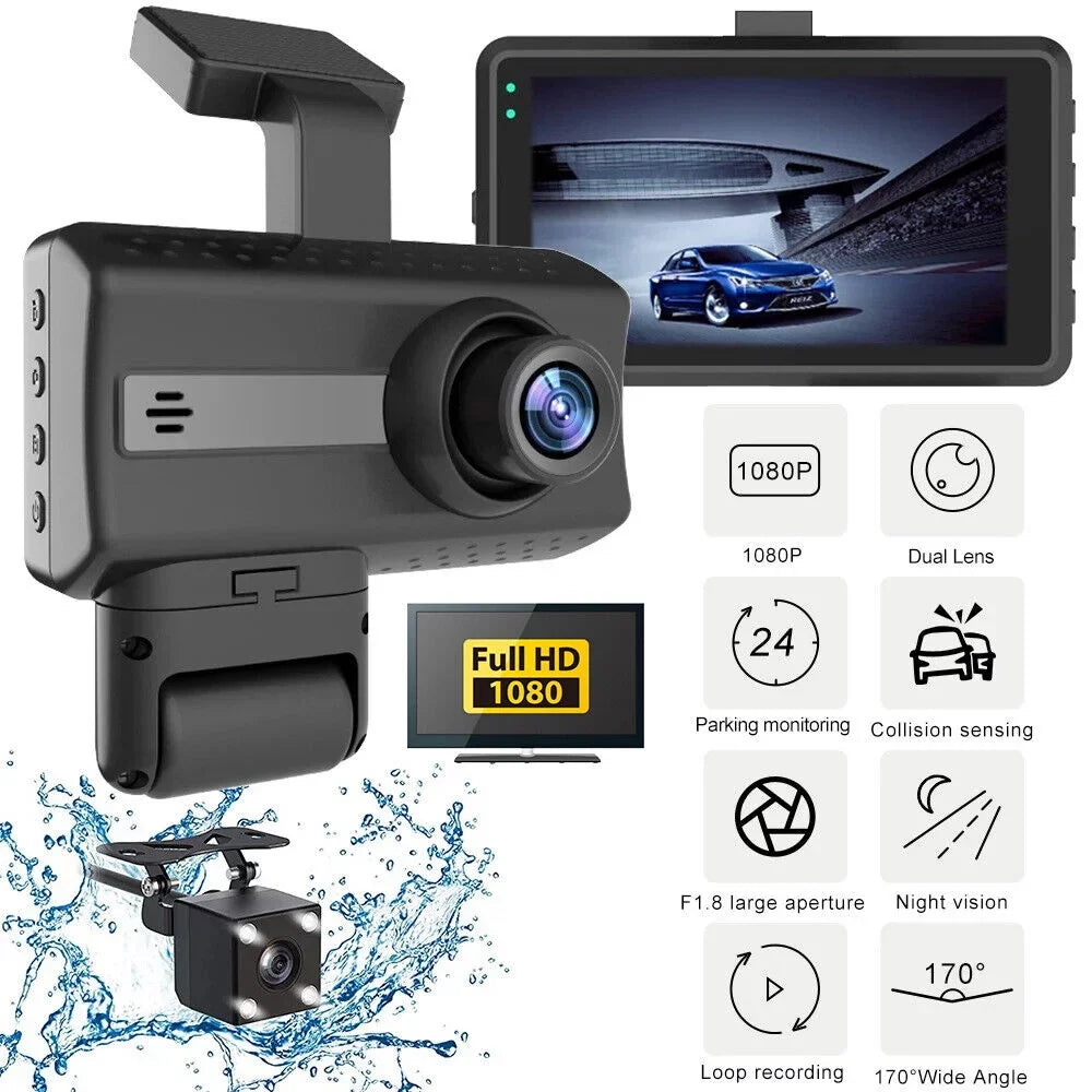 Front Lens Dash Sensor Dual with Rear G and Recorder: Cam Video Car JahyShow Camera, Recording 1080P DVR