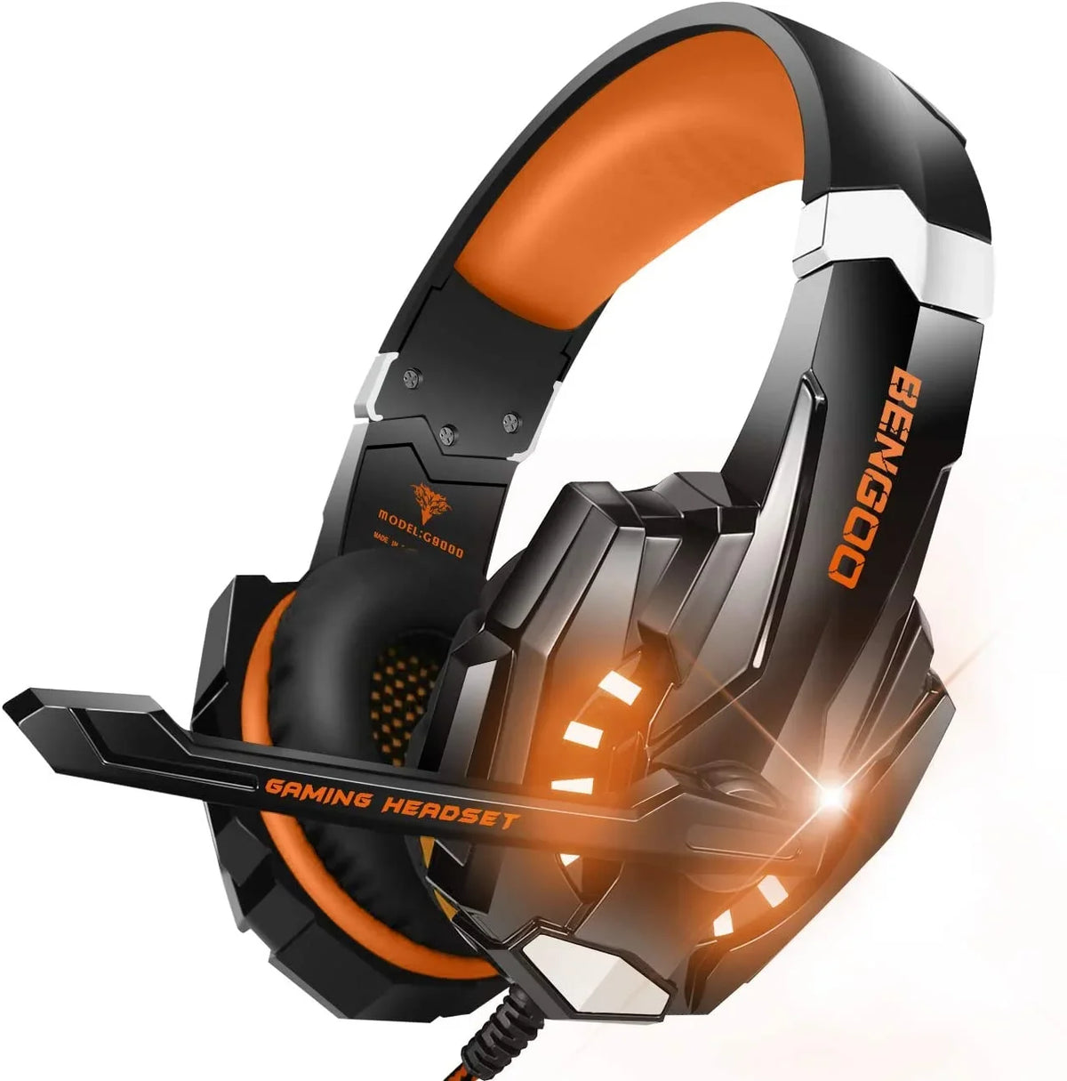 Earmuffs Mic, Cancelling LED G9000 Gaming One Over Light, Noise PS4, Headphones for Soft (Orange) Xbox Headset with Surround, Stereo Memory PC, BENGOO Bass Ear Controller,