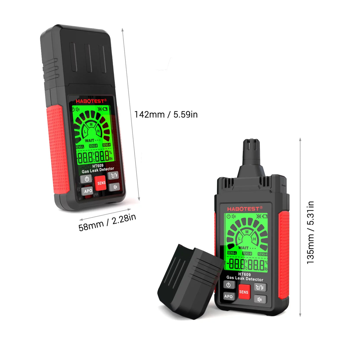 Detector Leak LCD with HABOTEST Methane Gas HT609 and Ambient Natural Detector Detector Combustible Alarm Gas and Hydrogen Gas Visual Display Humidity Temperature Audible