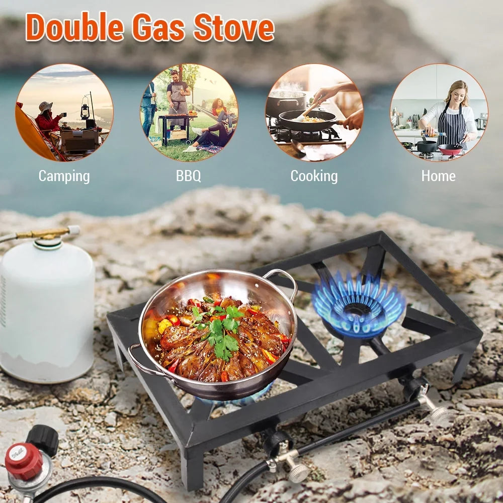 BBQ Gas for for (Standard), OWSOO Double Excursions Patio Iron Stove Propane Furnace Cast Camping Cooking