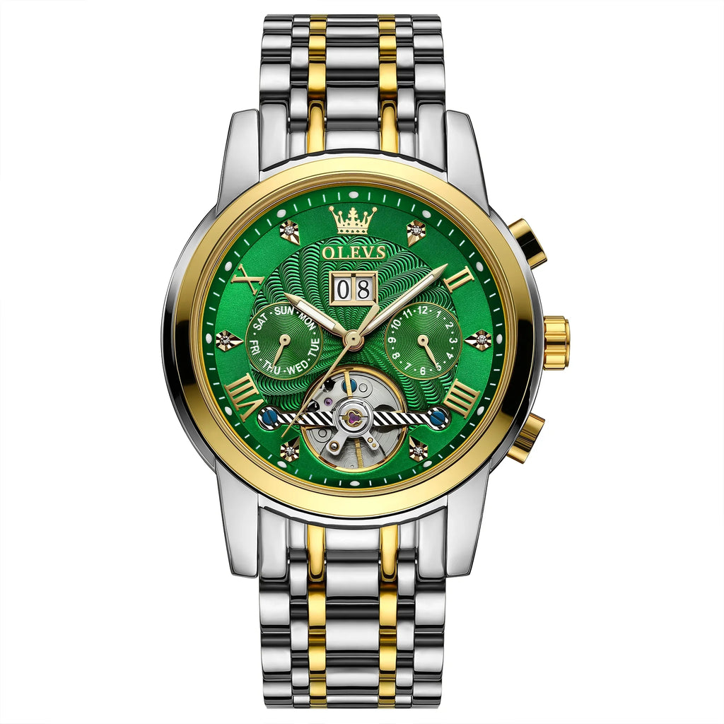 Diamond Watches Luxury Dress Mens Stainless Steel Skeleton OLEVS Automatic Watches Men Self-Winding for Band Business