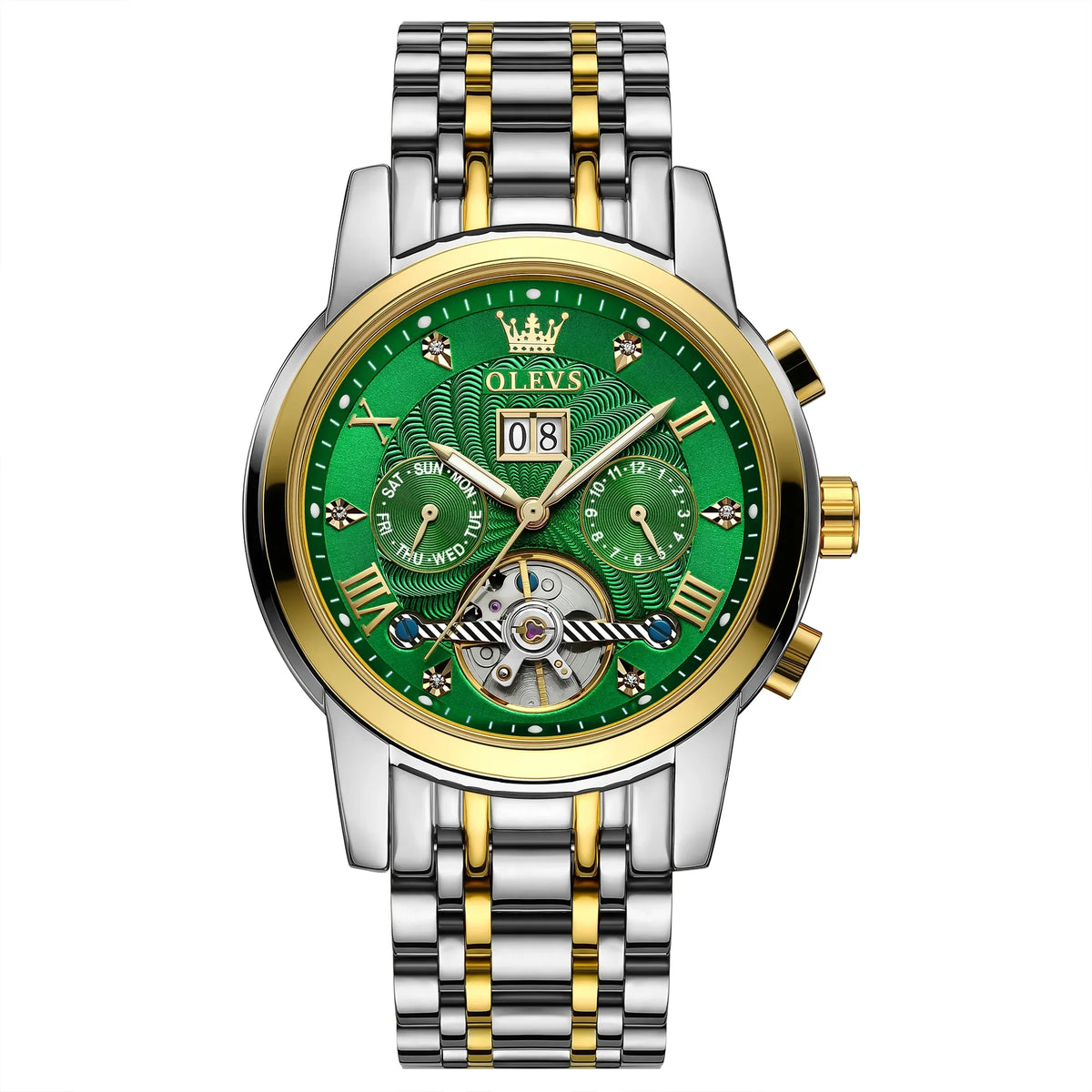 Diamond Watches Luxury Dress Mens Stainless Steel Skeleton OLEVS Automatic Watches Men Self-Winding for Band Business