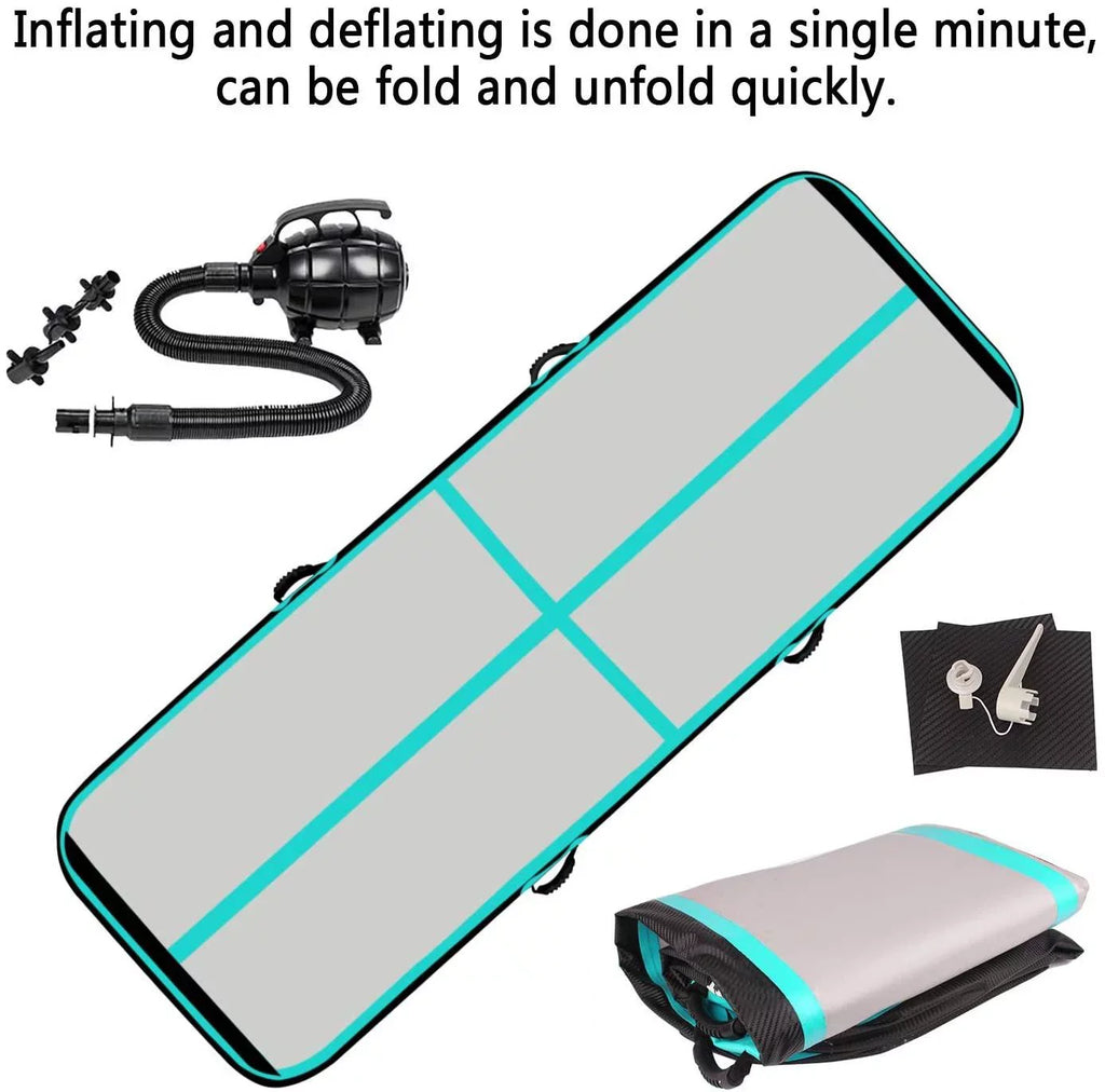 FBSPORT Exercise Material 20ft Mat, Track Green Air Mat, Carbon Tumbling Mint Fiber Gymnastic Inflatbale