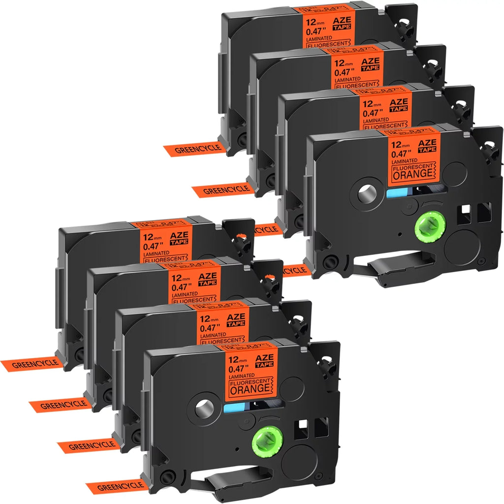 TZeB31 H110 Compatible Maker Label Brother 12mm Tape D400 PT-D600 Cube Laminated TZe 8 TZe-B31 TZB31 use Orange Black for in TZ P-Touch Pack GREENCYCLE Label D210 on Fluorescent TZ-B31 0.47''