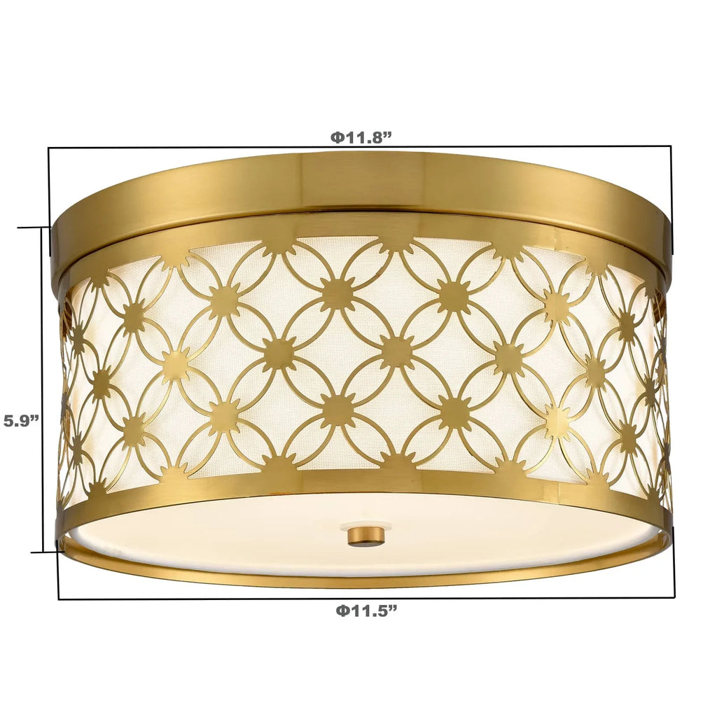 Brushed Fabric Gold Ceiling Modern Fixtures White Light with Drum Shade