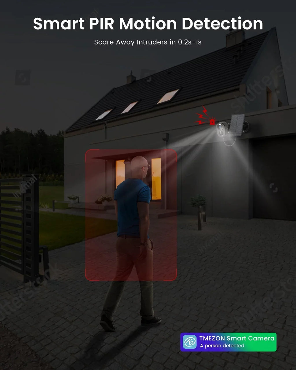 Color Wireless Outdoor & Outdoor PTZ Solar 360° Spotlight WiFi, Camera, Security Night White Vision, Security Camera Siren, View, 2K/3MP
