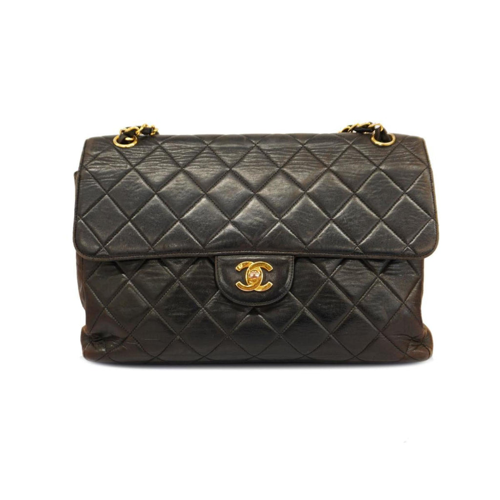 Black W Matelasse Chanel Chain Face Shoulder Pre-Owned Lambskin (Good) Women's Bag Double