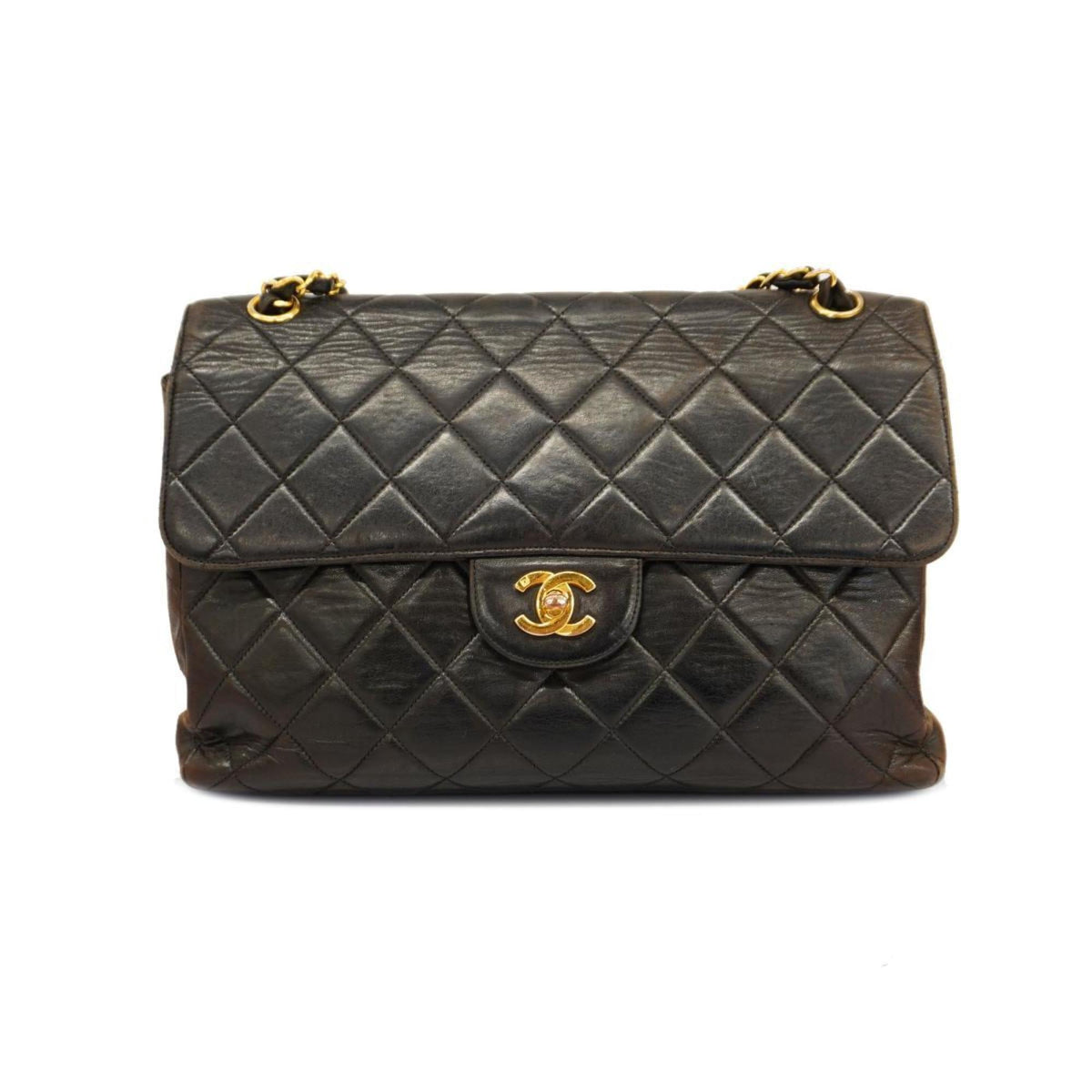 Black W Matelasse Chanel Chain Face Shoulder Pre-Owned Lambskin (Good) Women's Bag Double