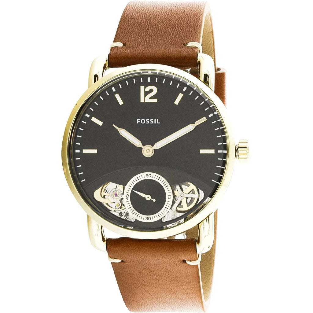 Japanese Fashion Leather Men's Fossil Quartz Commuter Twist The Watch ME1166 Gold