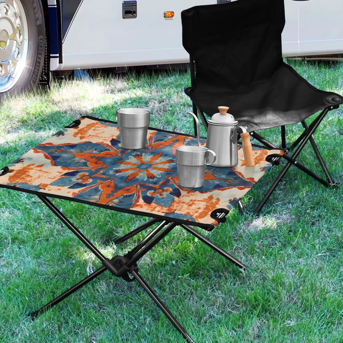 Bag Compact Table Table with Beach BBQ Fishing for Camping Pattern Table Portable Travel Mandala Storage Folding Picnic Outdoor