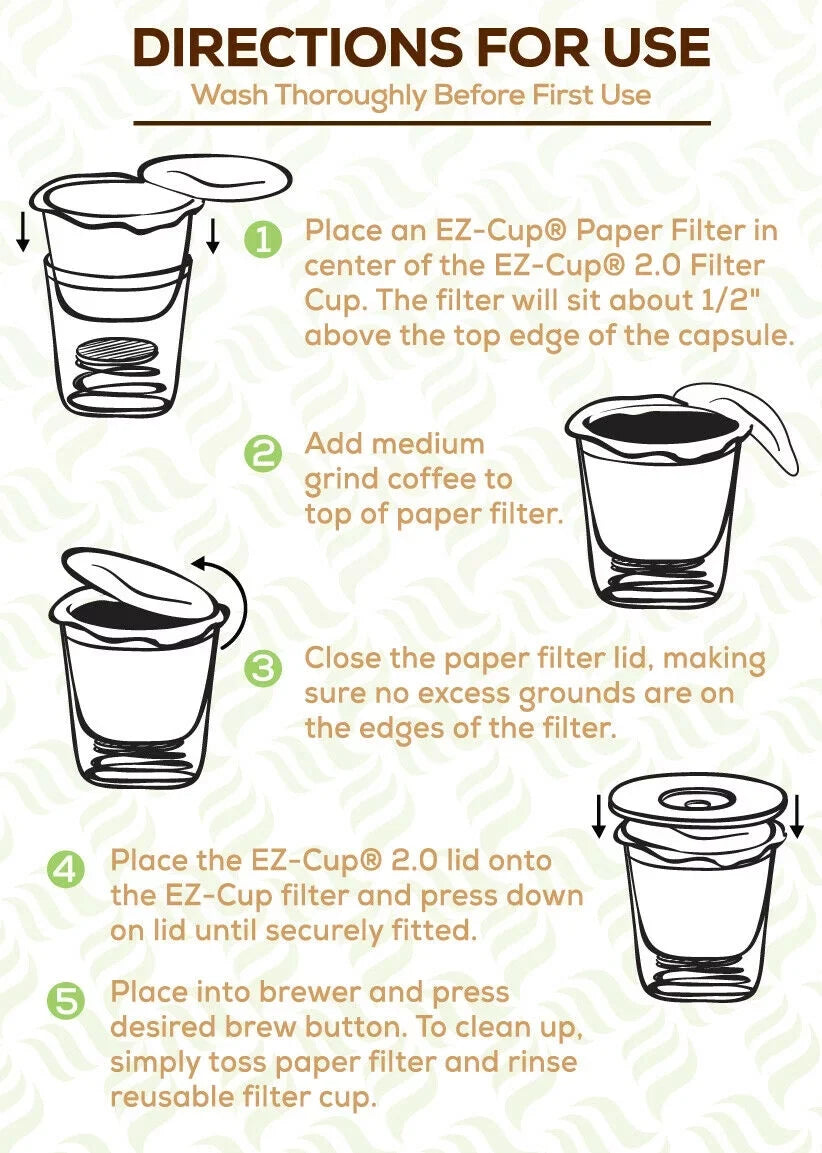 Serve EZ-Cup EZ-Cup Single 100% Stainless Disposable Cup Steel Coffee Metal Filters Perfect Pod Refillable 2.0 Reusable + Makers & Pod Filter Keurig K Compostable Paper 325ea for 2.0 Coffee