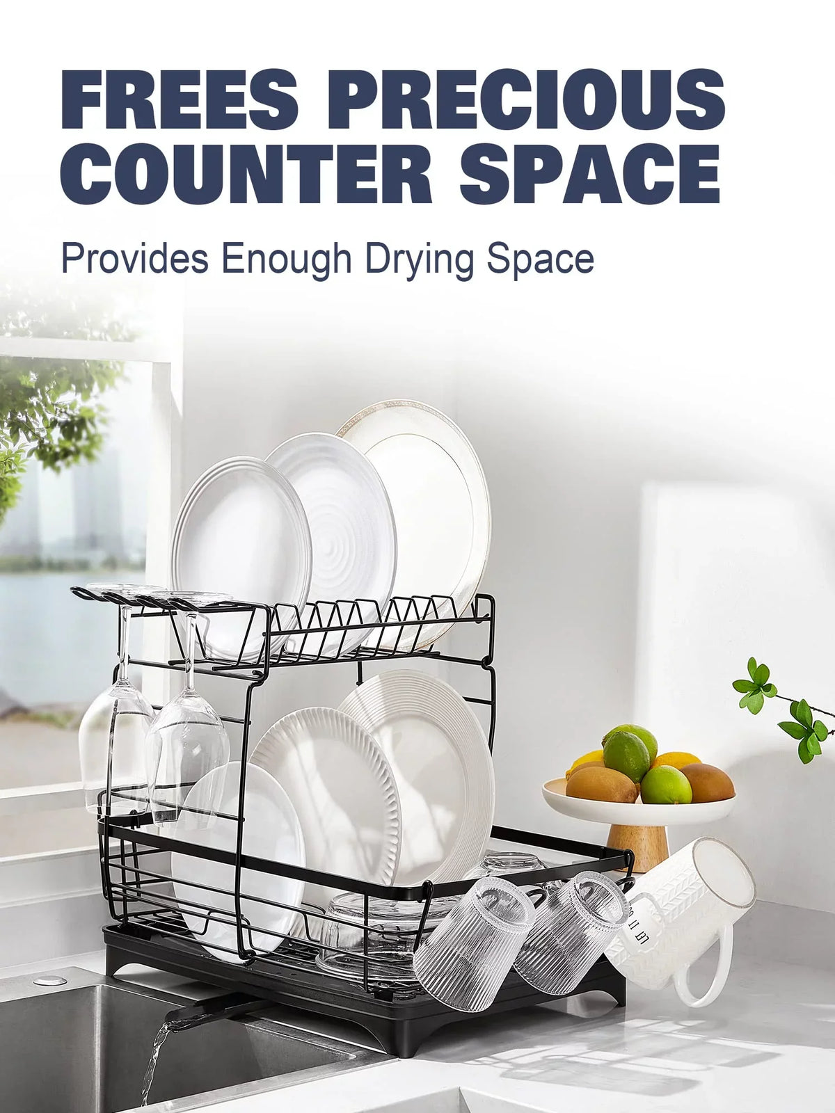 Kitchen Extra 2 Black Large Dish for Drying Tier Rack Counter,