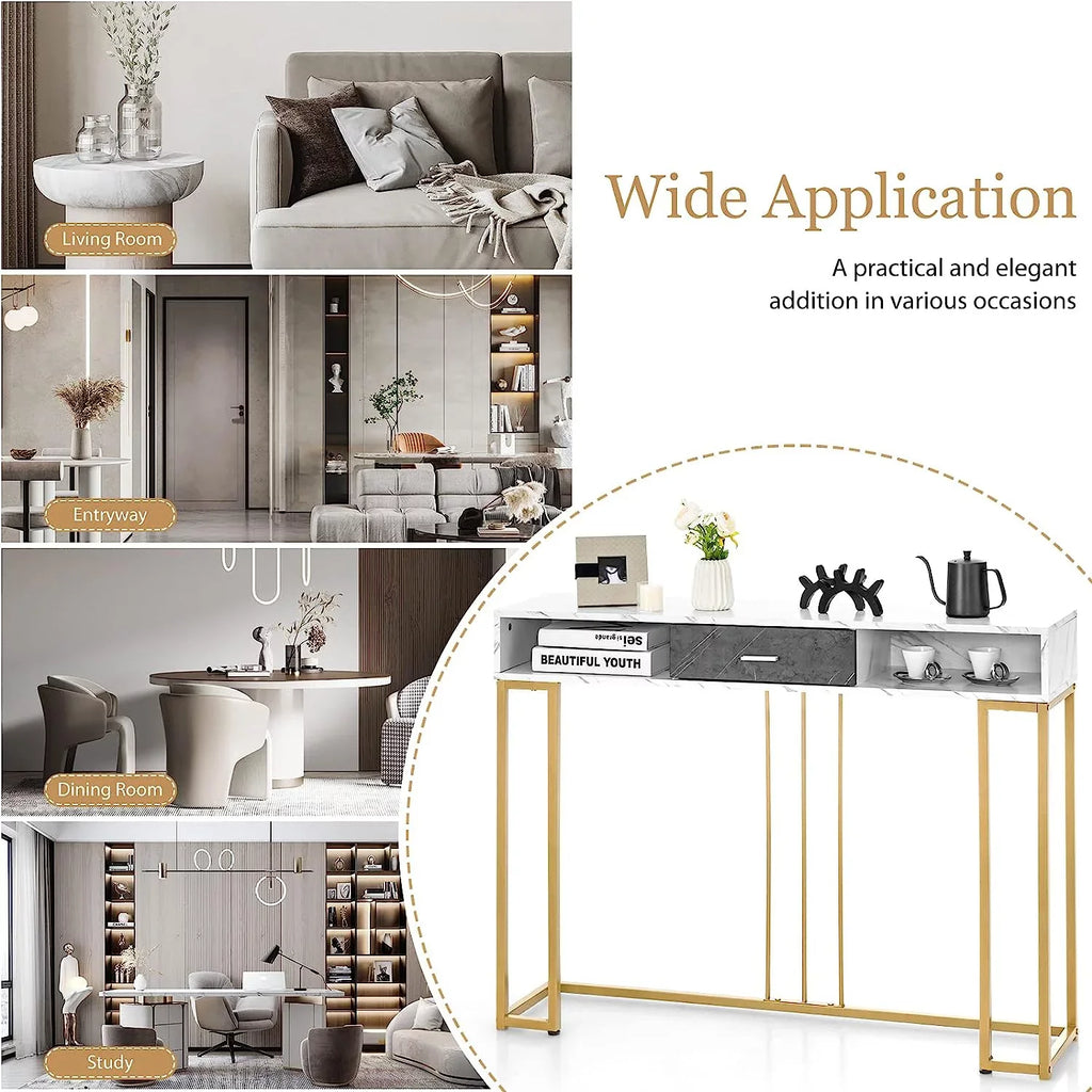 Table Room &amp; Living Entryway Pads Device with Kitchen NLTBONNIE Table Faux Ent Hallway Adjustable for Sofa with Foyer - Room Dining Anti-Toppling Foot &amp; Drawer Marble Console